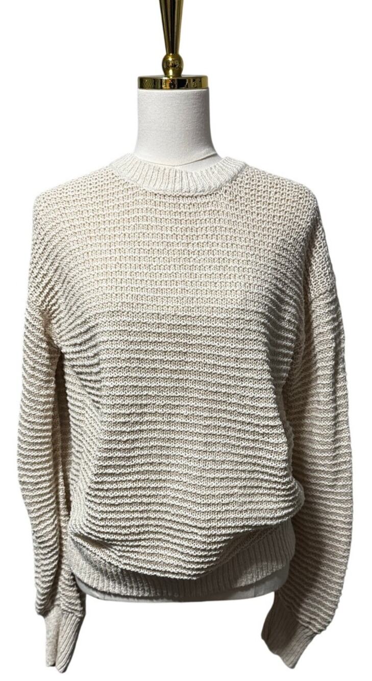 Buck Mason Women's Cream Open Knit Cotton Crewneck Sweater, Size Small